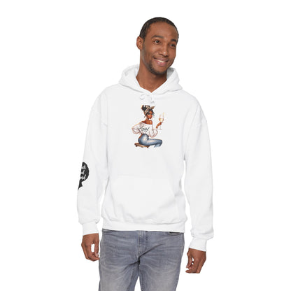Cozy Chick Hoodie — Fashionable Woman Relaxing with Coffee Graphic Hooded Sweatshirt