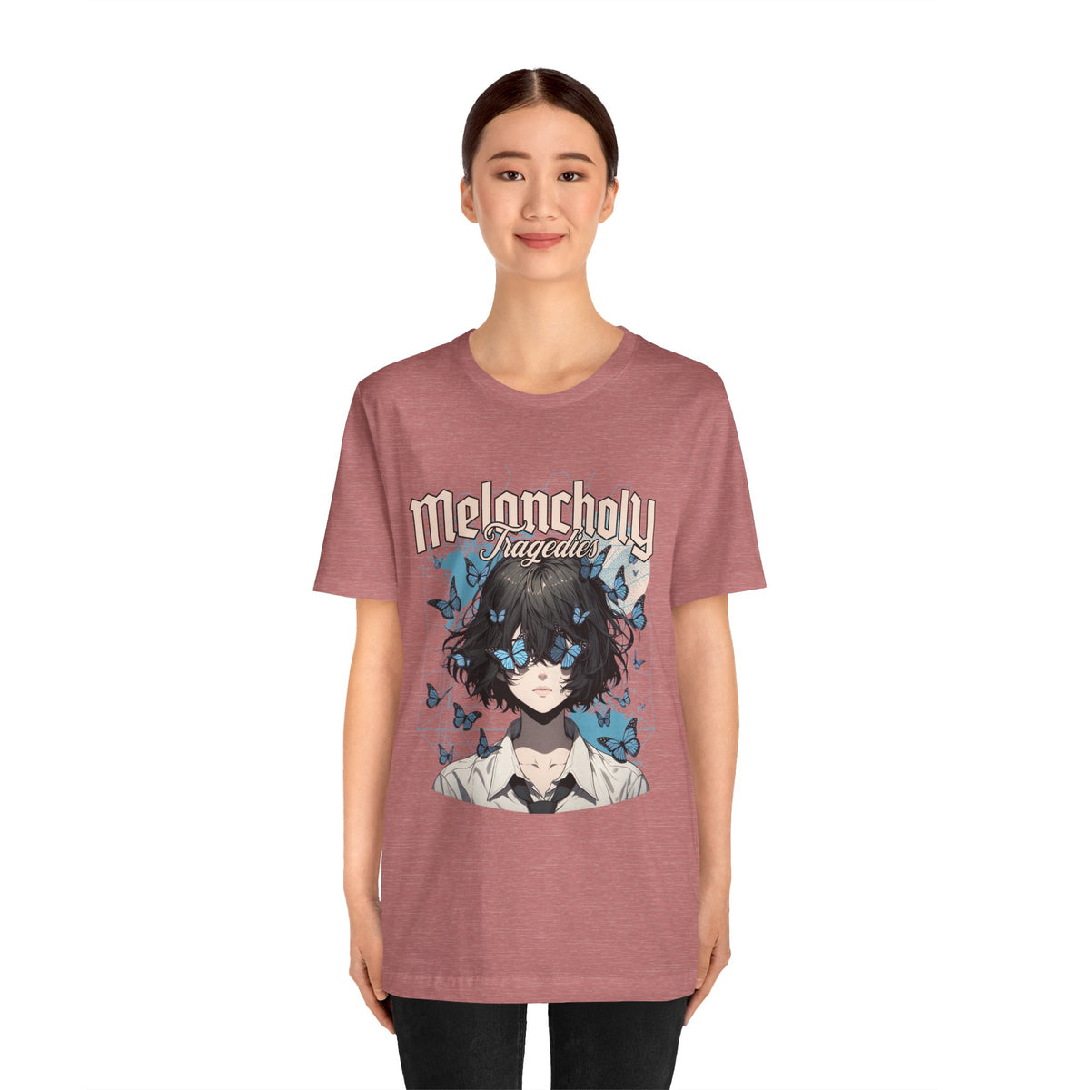 Melancholy Tragedia Anime Tee — Blue Butterflies Graphic T-Shirt