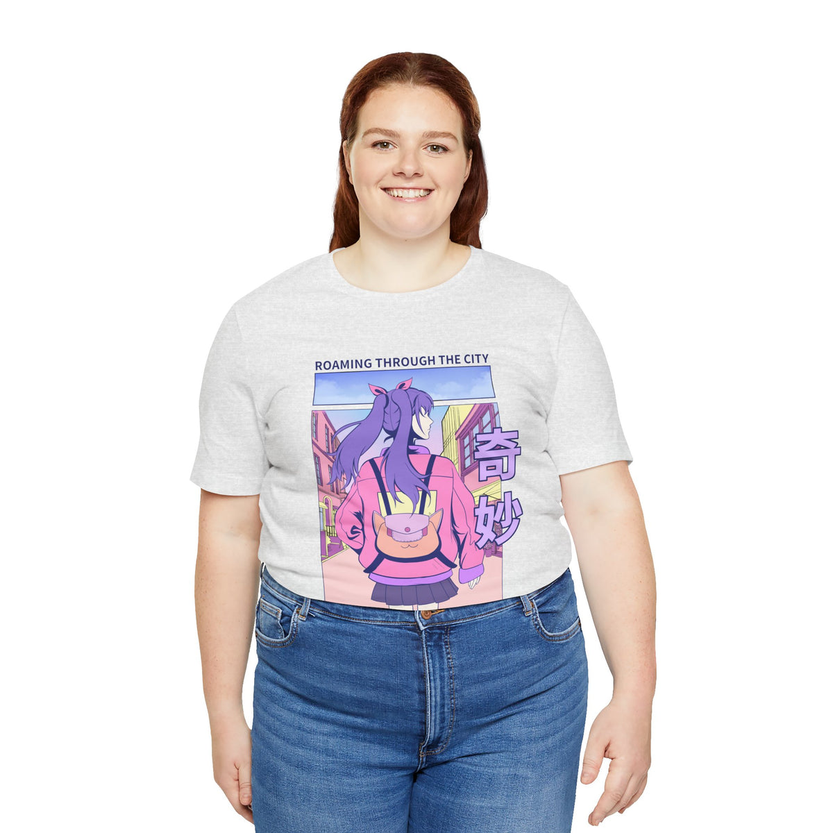 Roaming Through The City Anime Girl Tee — Vaporwave Cityscape Shirt