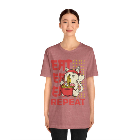 Ramen Cat Tee — "Eat Sleep Repeat" Cute Noodle Lover T-Shirt