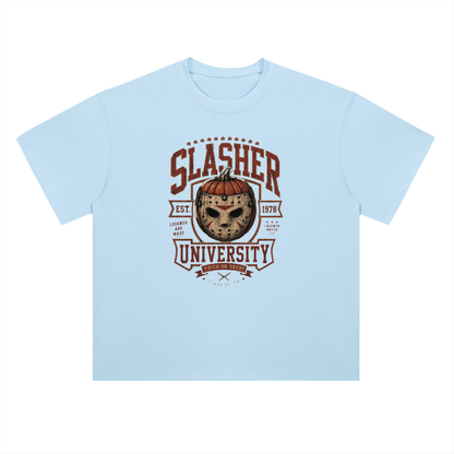 Slasher University Horror Mask Graphic Drop Shoulder Tee