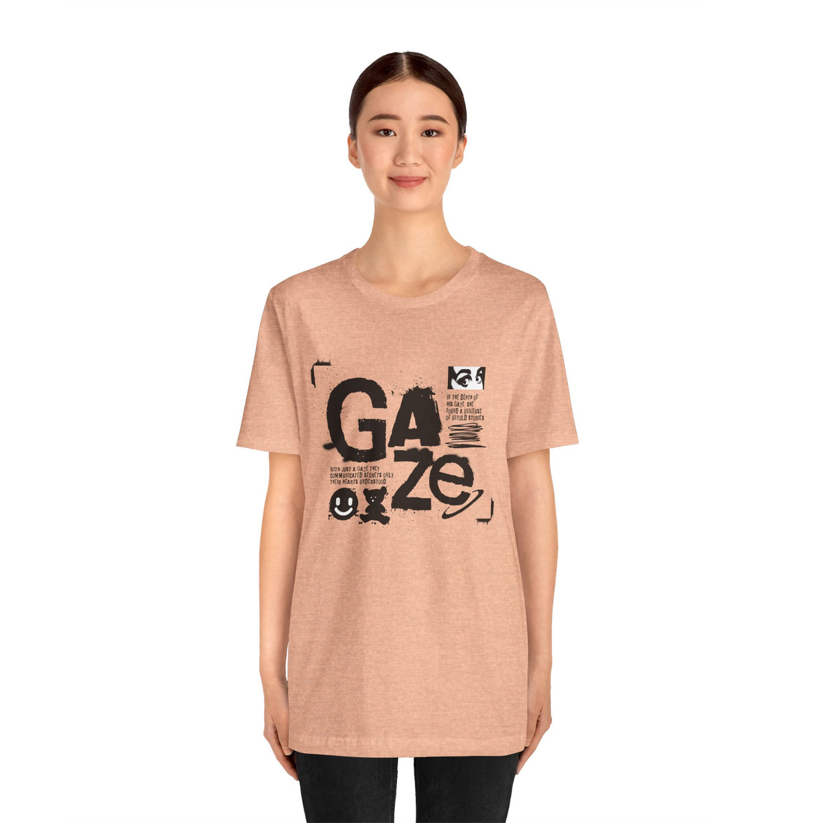 Gaze Typography Graphic Tee — Abstract Monochrome Text Art T-Shirt