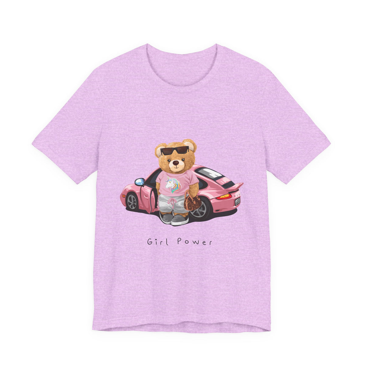 Girl Power Bear Tee — Cute Pink Car Teddy Graphic T-Shirt