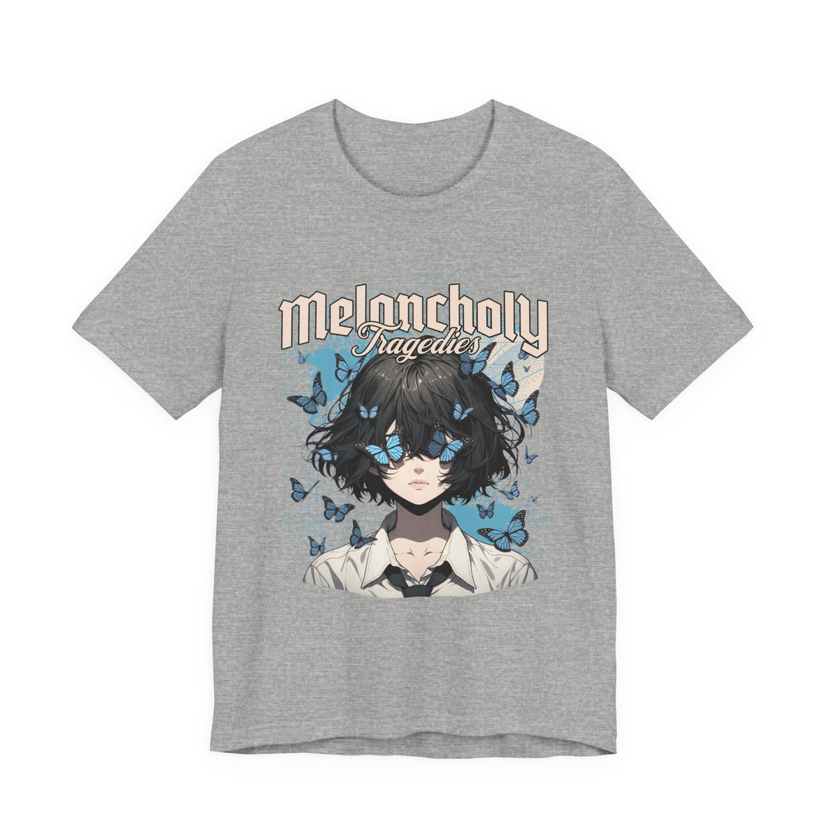 Melancholy Tragedia Anime Tee — Blue Butterflies Graphic T-Shirt