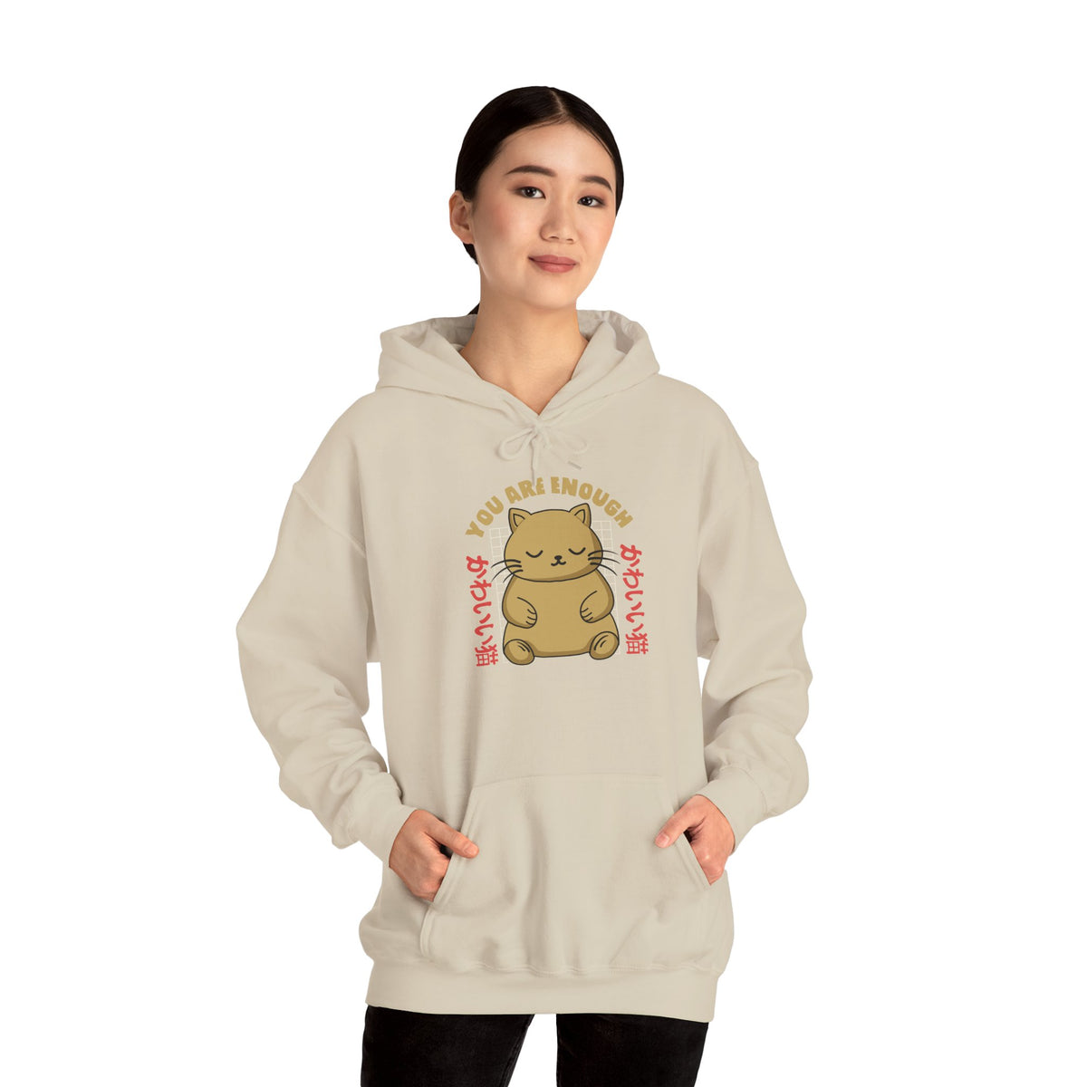 Hoodie — Cute 'You Are Enough' Kawaii Cat Comfort Hoodie