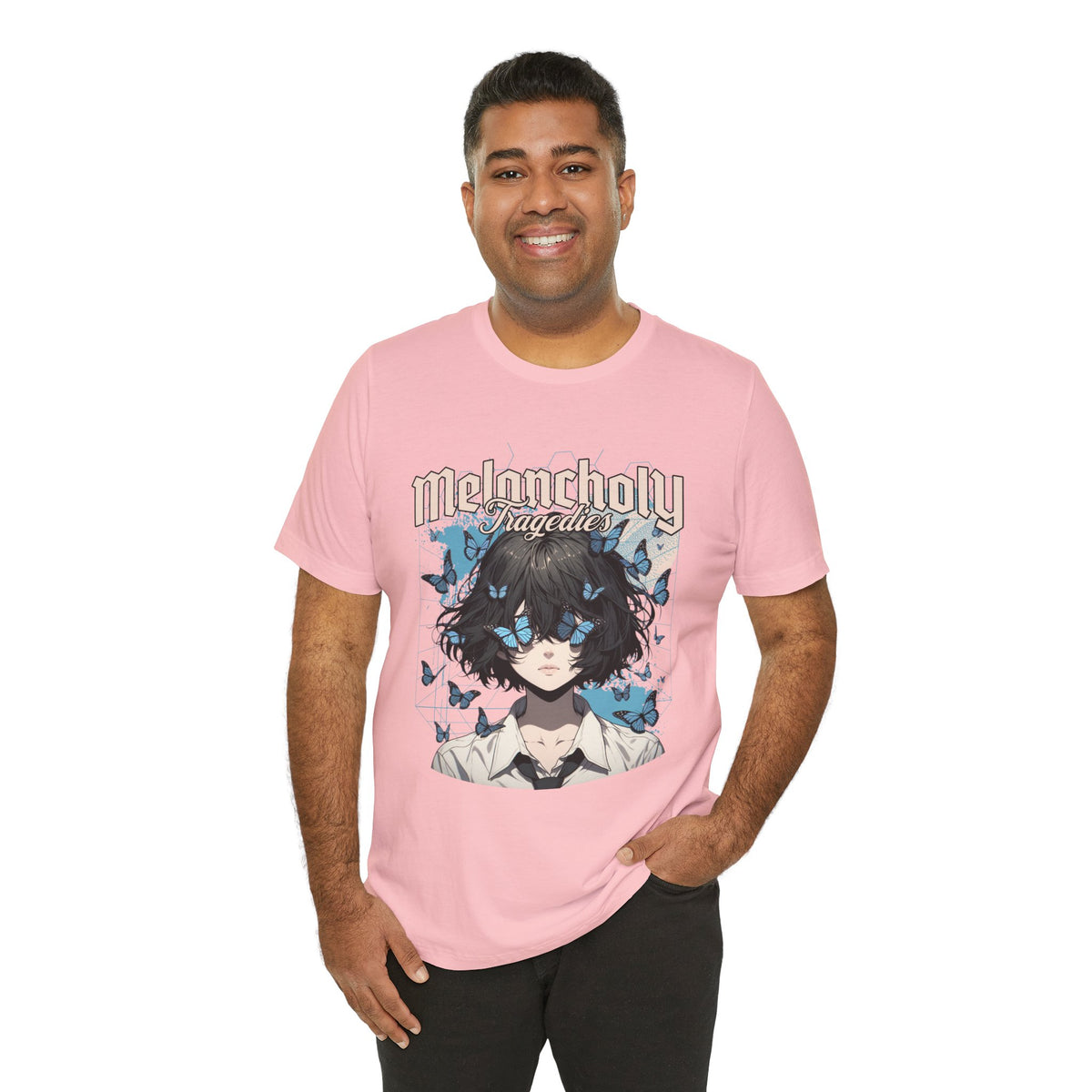 Melancholy Tragedia Anime Tee — Blue Butterflies Graphic T-Shirt