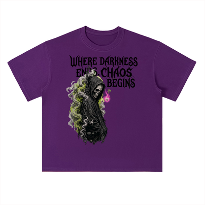 Where Darkness Ends Grim Reaper Graphic Drop Shoulder Tee