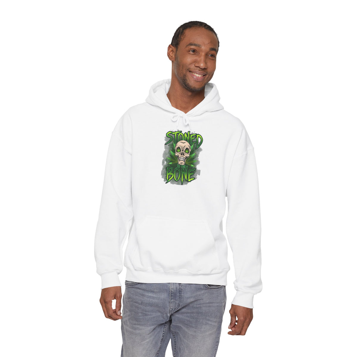 Skull 'Stoned Bone' Hoodie – Green Cannabis Skull Graphic Pullover