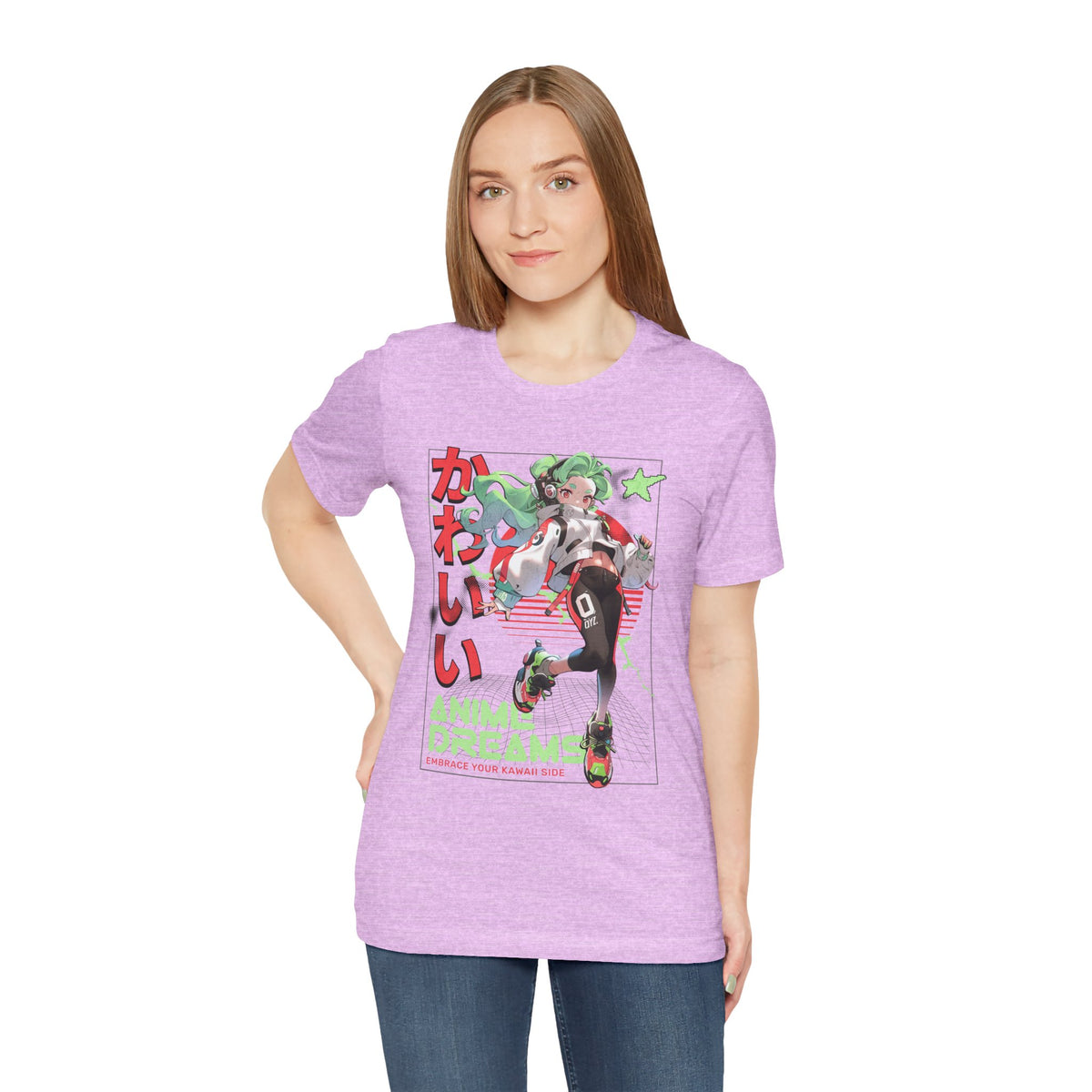 Anime Dreams Kawaii Tee — Neon Retro Anime Girl Graphic T-Shirt