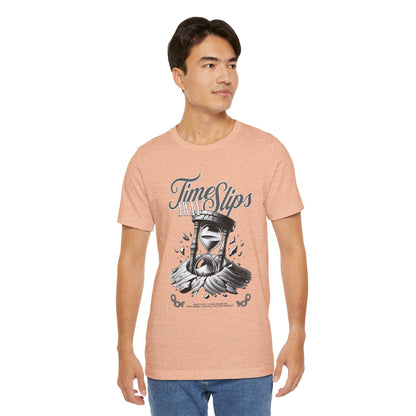 Time Slips Hourglass T‑Shirt — Vintage Black & White Graphic Tee