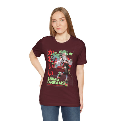Anime Dreams Kawaii Tee — Neon Retro Anime Girl Graphic T-Shirt