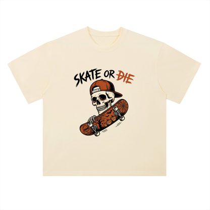 Skate or Die Skeleton Skateboarding Graphic Drop Shoulder Tee