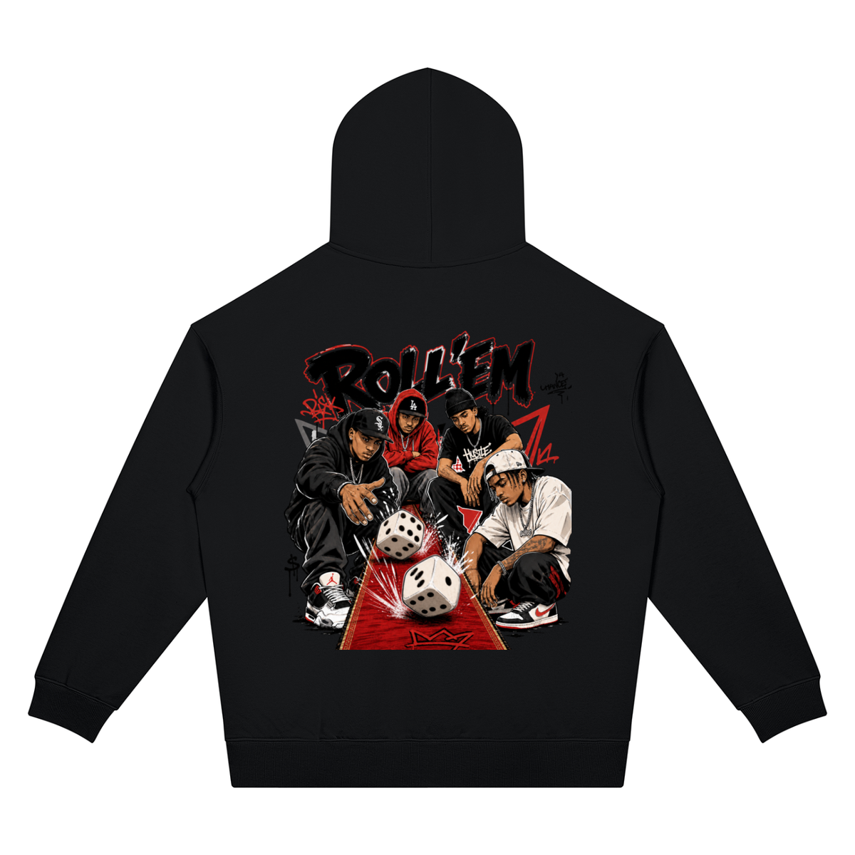 Dice Game Two-Sided Graphic Drop Shoulder Hoodie