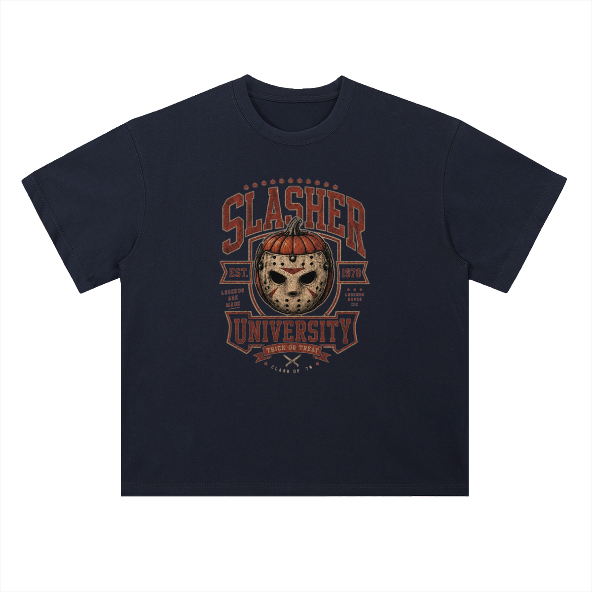 Slasher University Horror Mask Graphic Drop Shoulder Tee