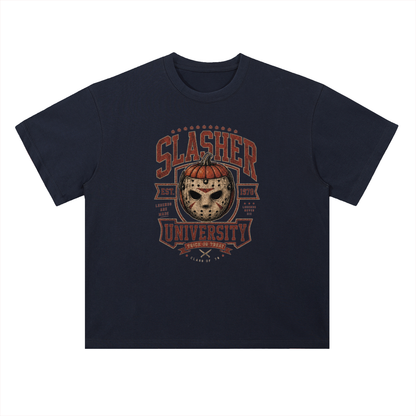 Slasher University Horror Mask Graphic Drop Shoulder Tee