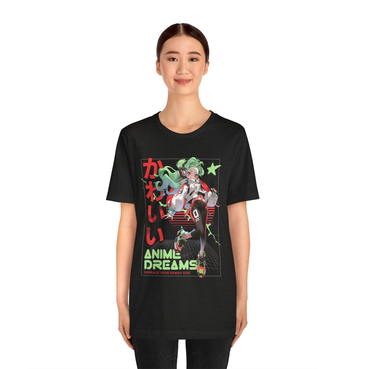 Anime Dreams Kawaii Tee — Neon Retro Anime Girl Graphic T-Shirt