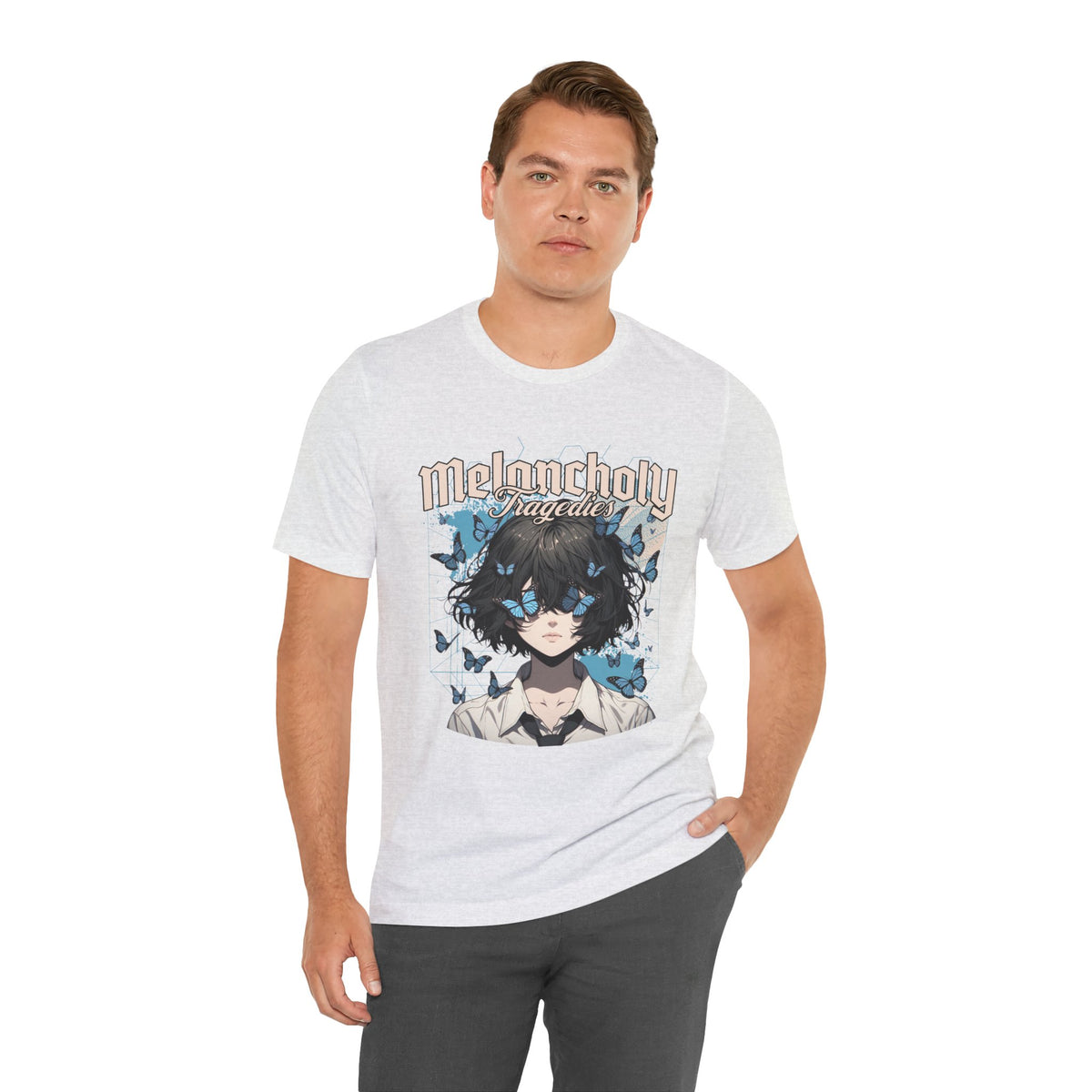 Melancholy Tragedia Anime Tee — Blue Butterflies Graphic T-Shirt
