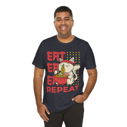Ramen Cat Tee — "Eat Sleep Repeat" Cute Noodle Lover T-Shirt