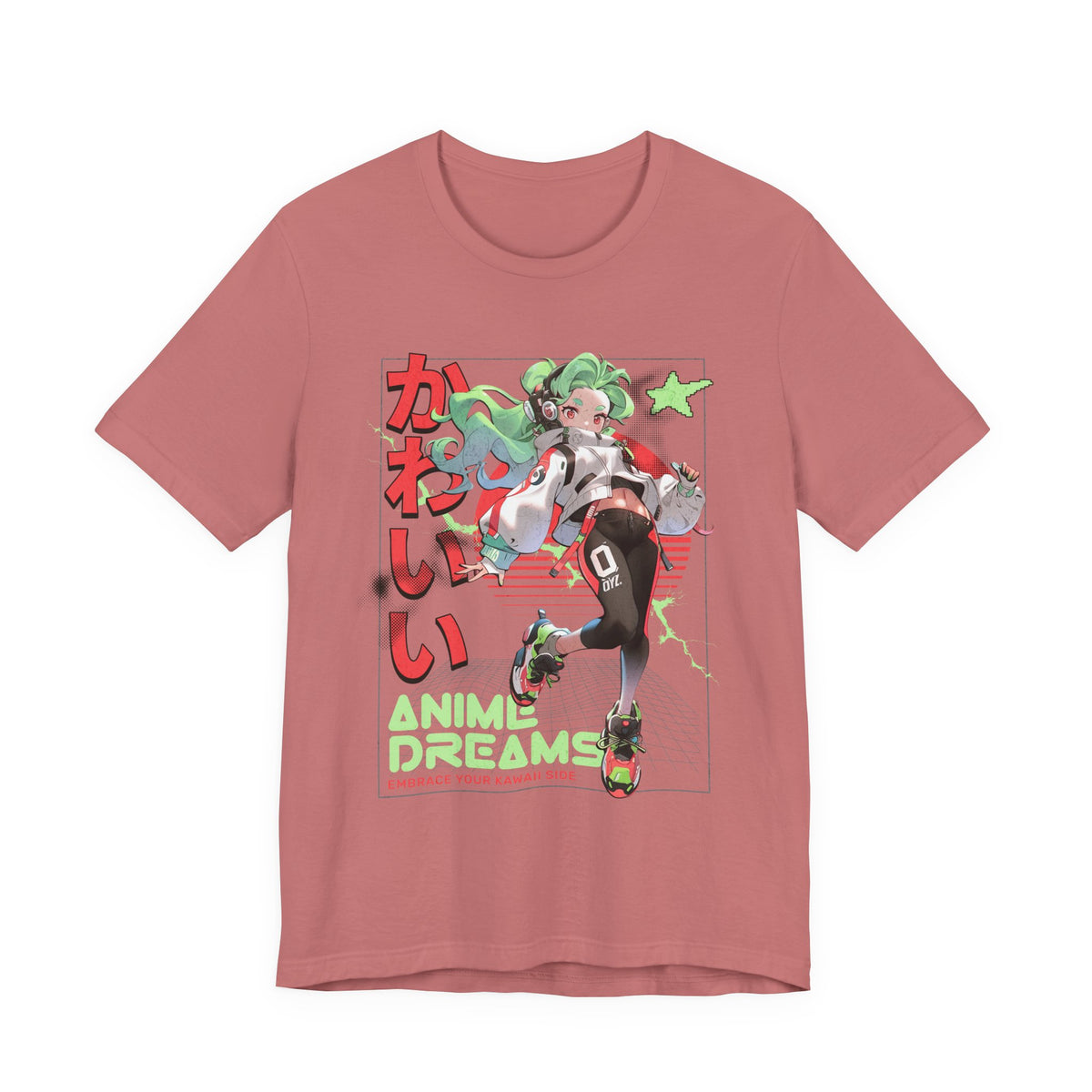 Anime Dreams Kawaii Tee — Neon Retro Anime Girl Graphic T-Shirt