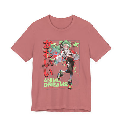 Anime Dreams Kawaii Tee — Neon Retro Anime Girl Graphic T-Shirt