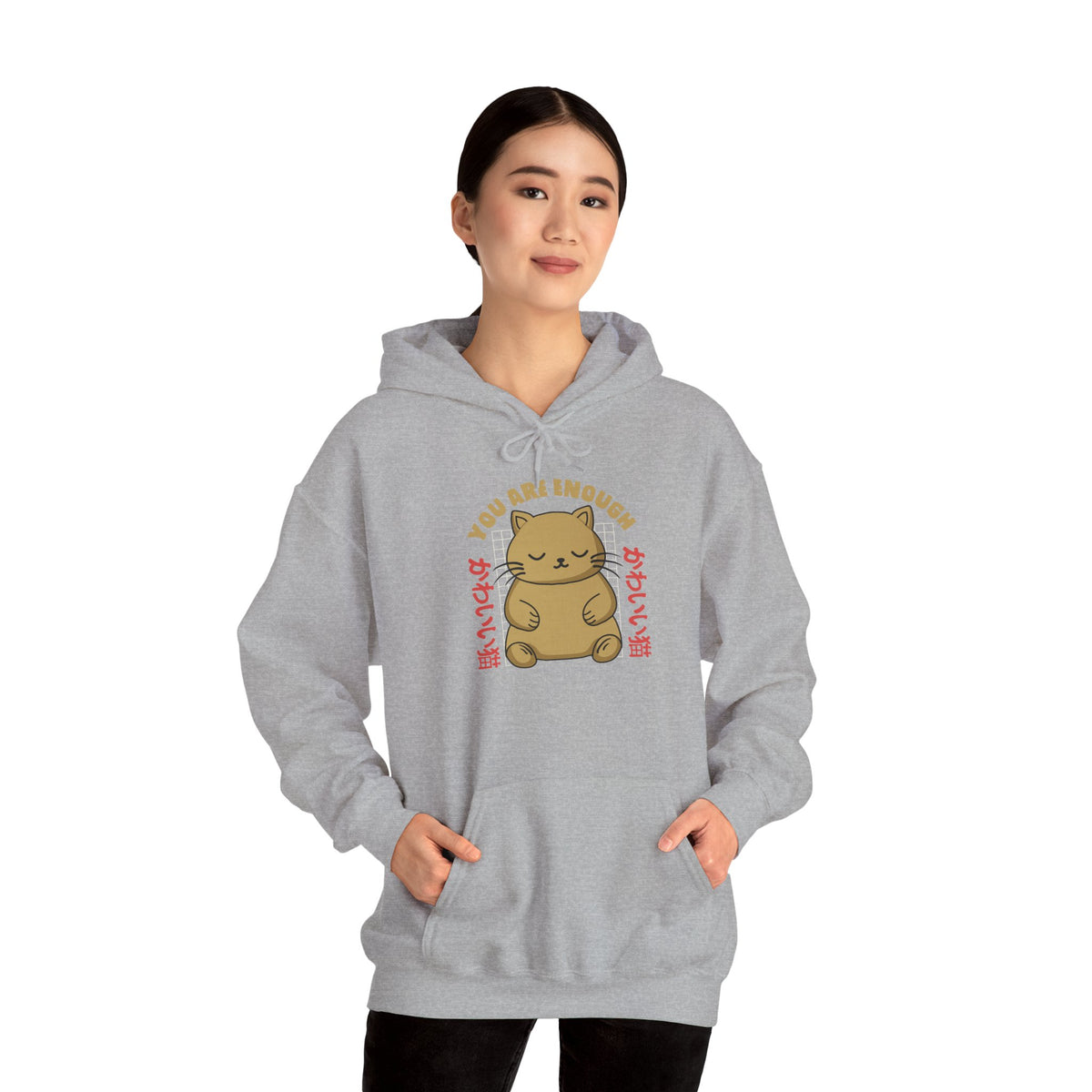Hoodie — Cute 'You Are Enough' Kawaii Cat Comfort Hoodie