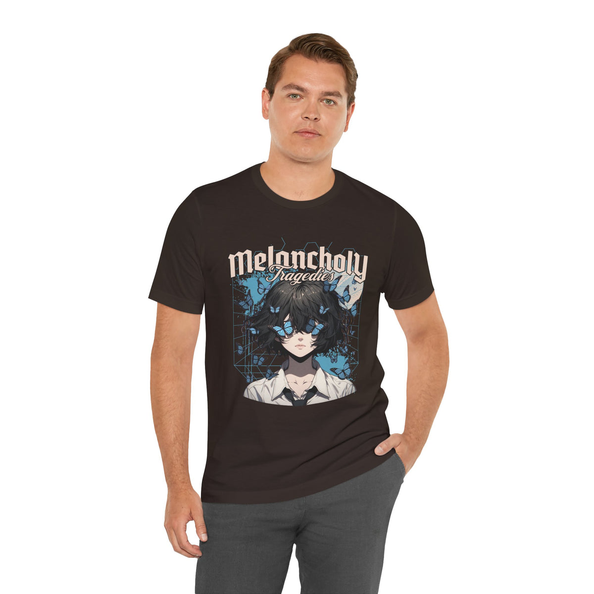 Melancholy Tragedia Anime Tee — Blue Butterflies Graphic T-Shirt