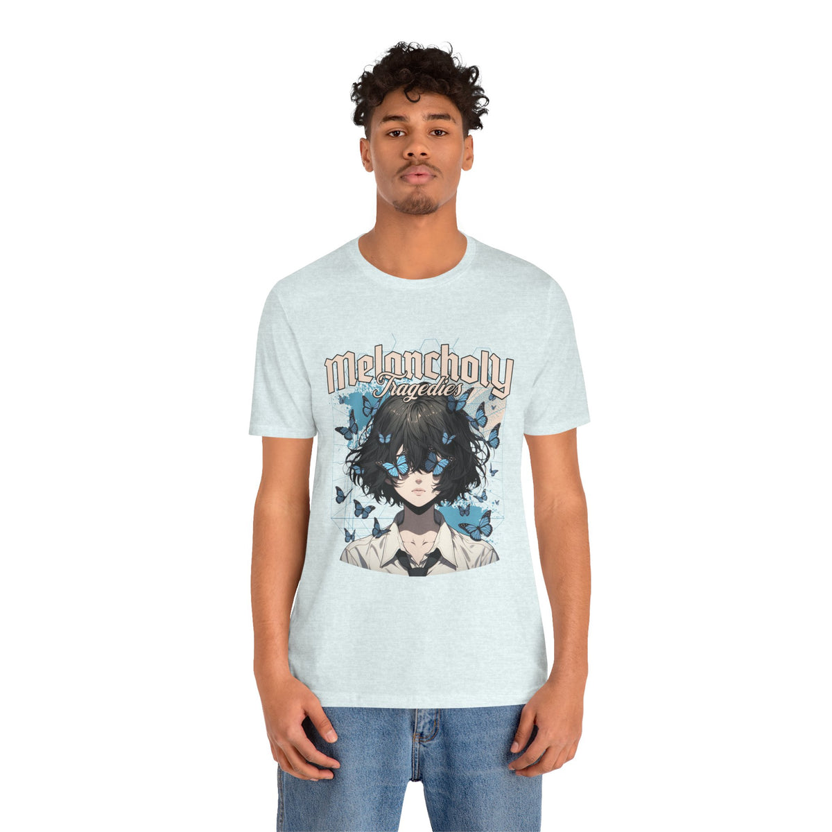 Melancholy Tragedia Anime Tee — Blue Butterflies Graphic T-Shirt