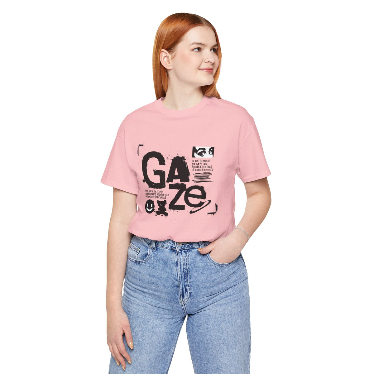 Gaze Typography Graphic Tee — Abstract Monochrome Text Art T-Shirt
