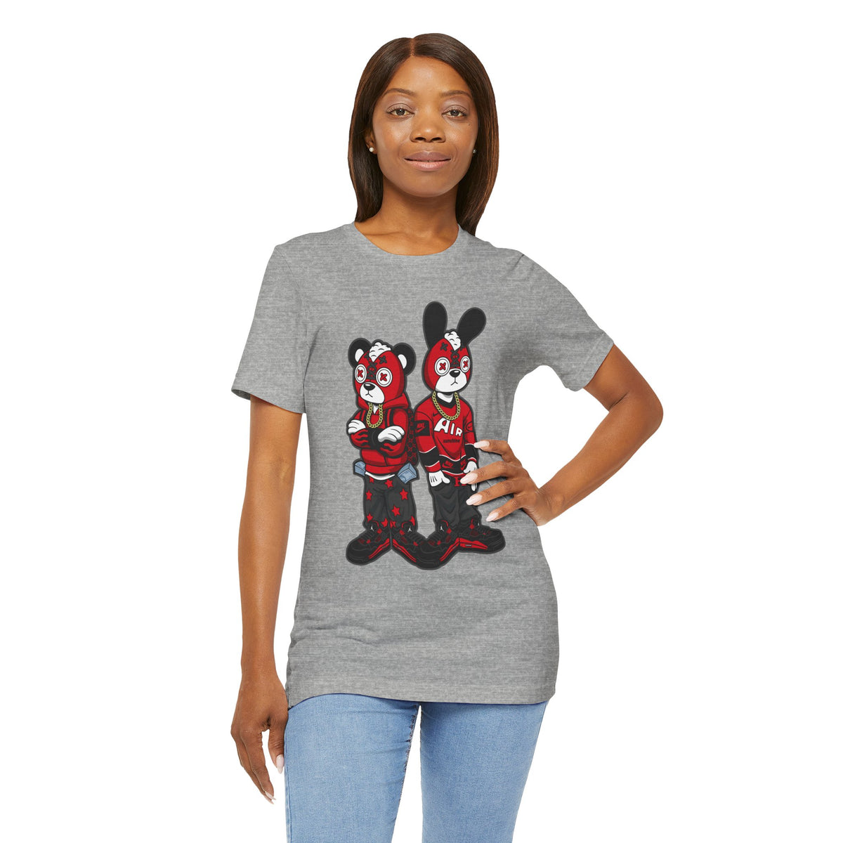 Streetwear Cartoon Bear & Bunny Tee — Hip Hop Graphic T-Shirt