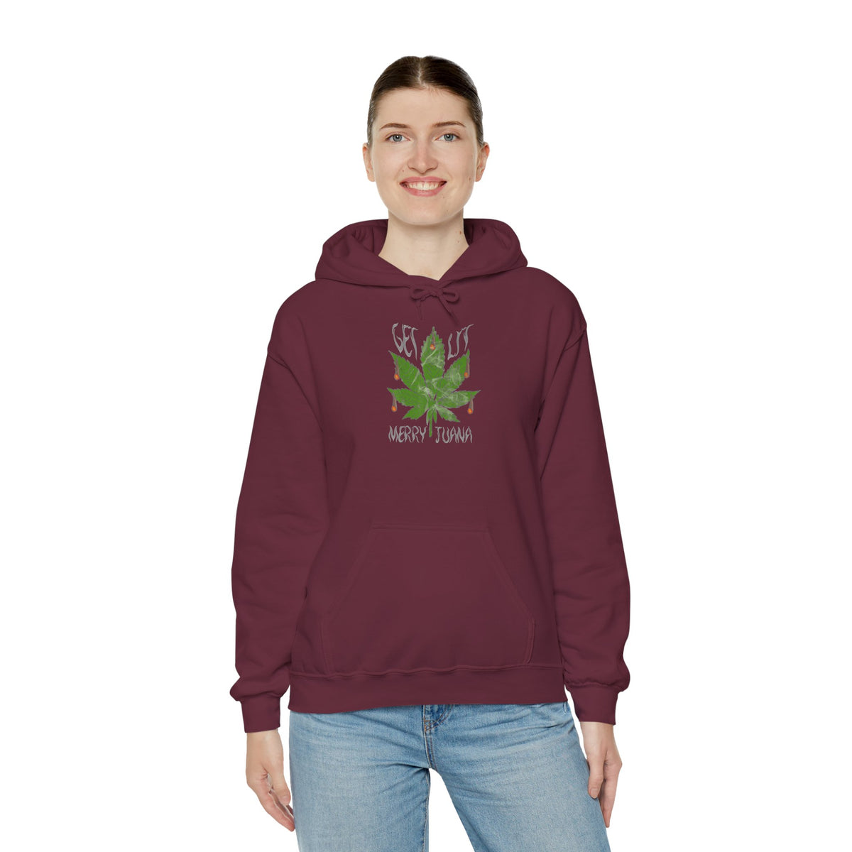 Cannabis Leaf Hoodie - "Get High" Retro Green Graphic Pullover