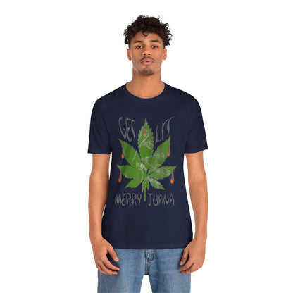 Merry Tijuana Cannabis Leaf Tee — 'Get Lit' Holiday Marijuana T-Shirt