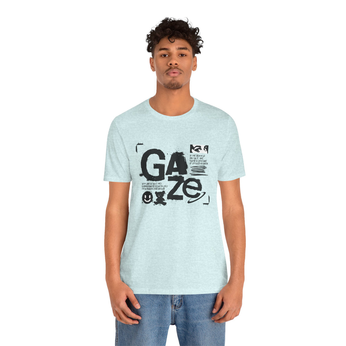 Gaze Typography Graphic Tee — Abstract Monochrome Text Art T-Shirt