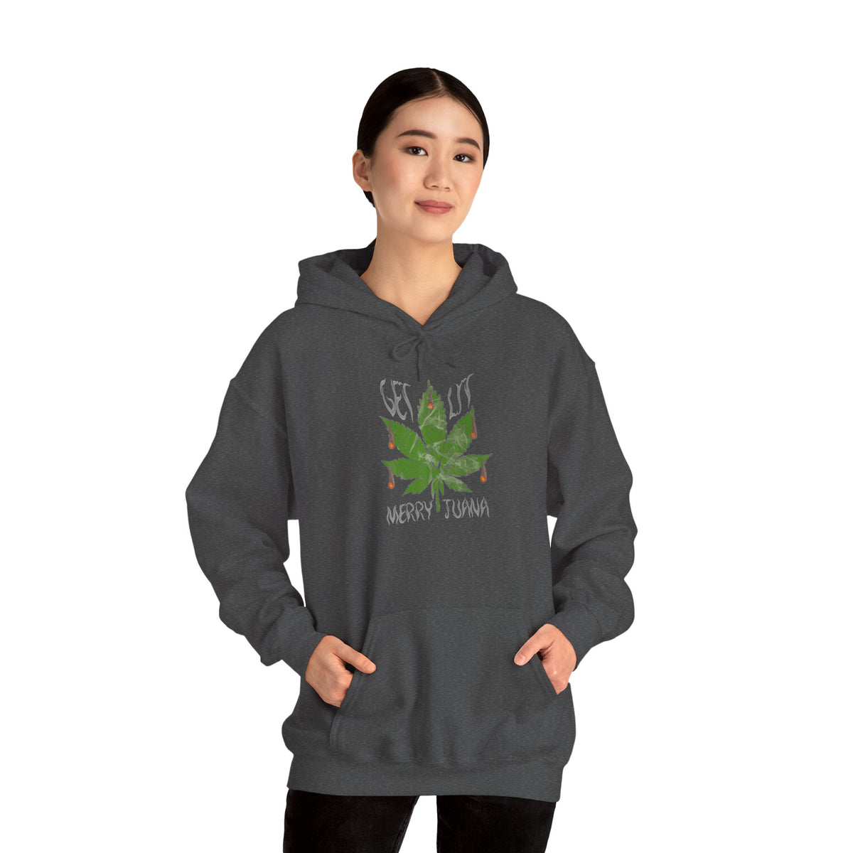 Cannabis Leaf Hoodie - "Get High" Retro Green Graphic Pullover