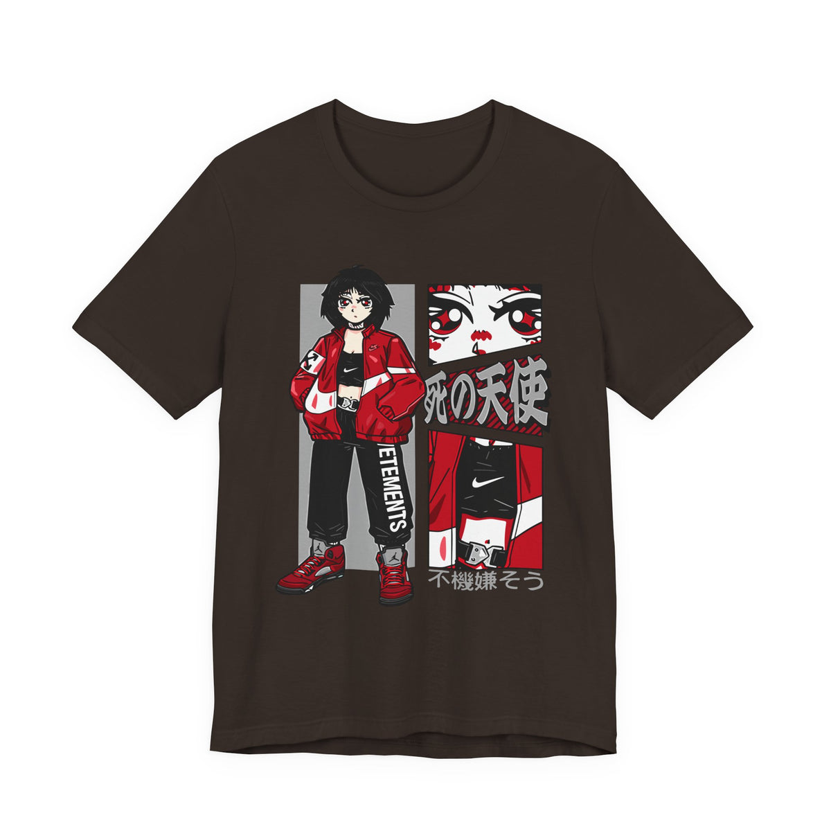 Anime Streetwear Tee — Red-Jacket Angel Graphic