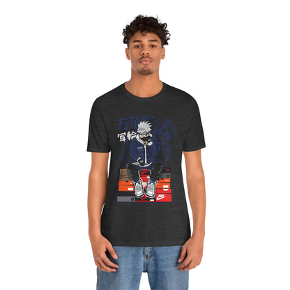 Anime Sneakerhead Tee — Sitting Character on Shoe Boxes with Japanese Text