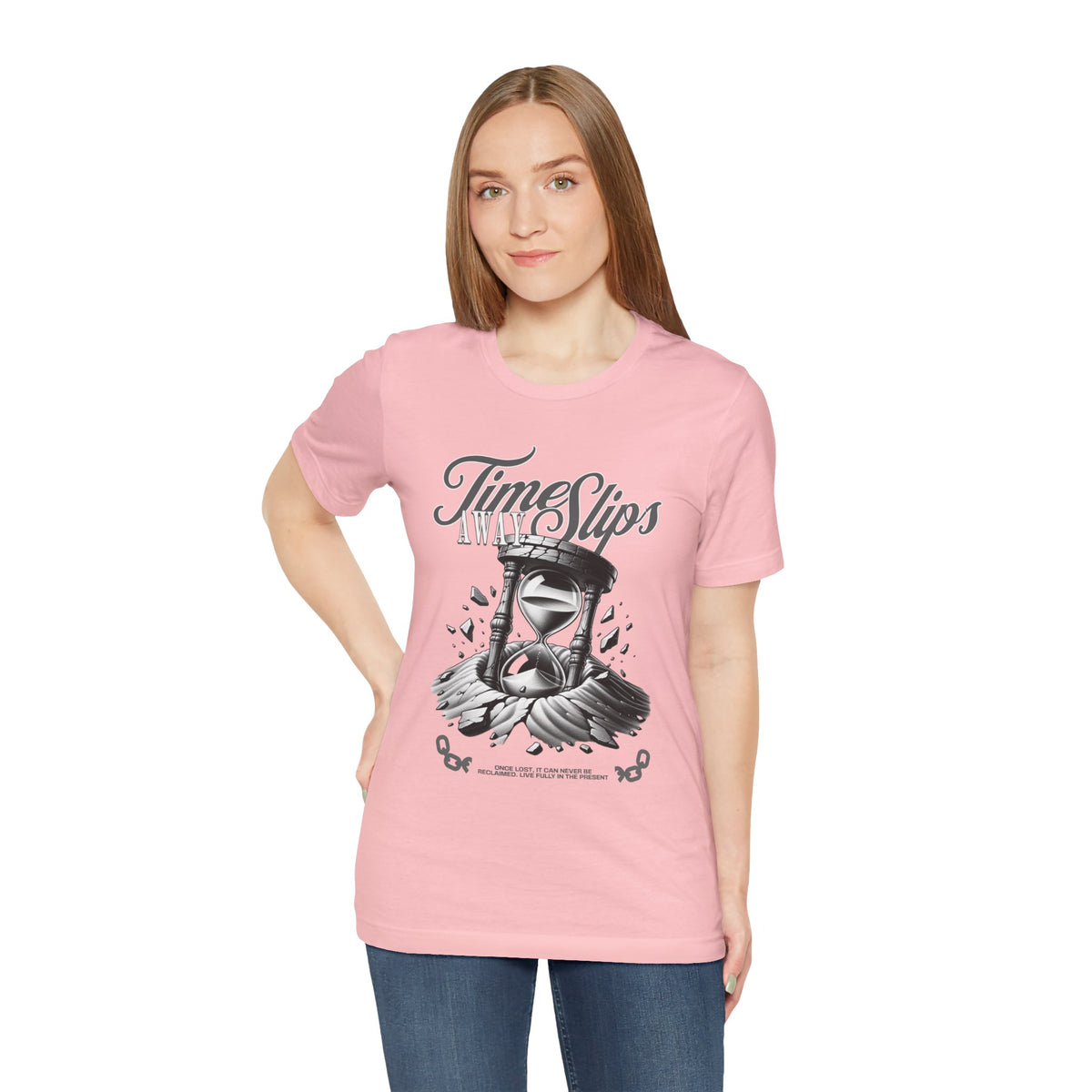Time Slips Hourglass T‑Shirt — Vintage Black & White Graphic Tee