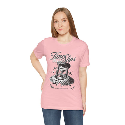 Time Slips Hourglass T‑Shirt — Vintage Black & White Graphic Tee