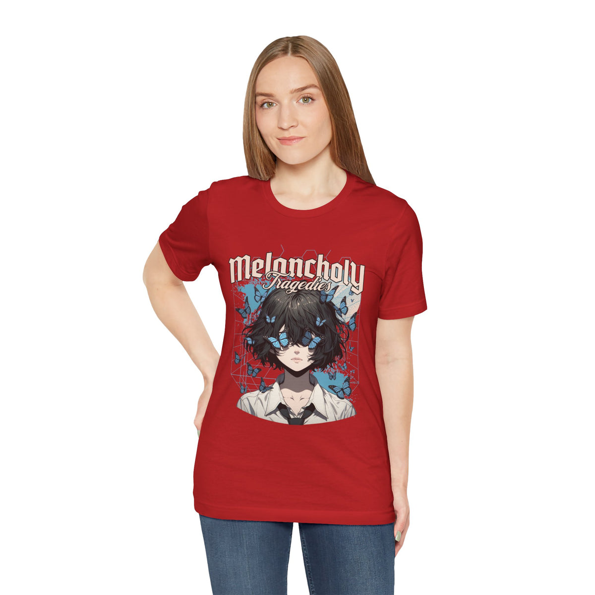 Melancholy Tragedia Anime Tee — Blue Butterflies Graphic T-Shirt