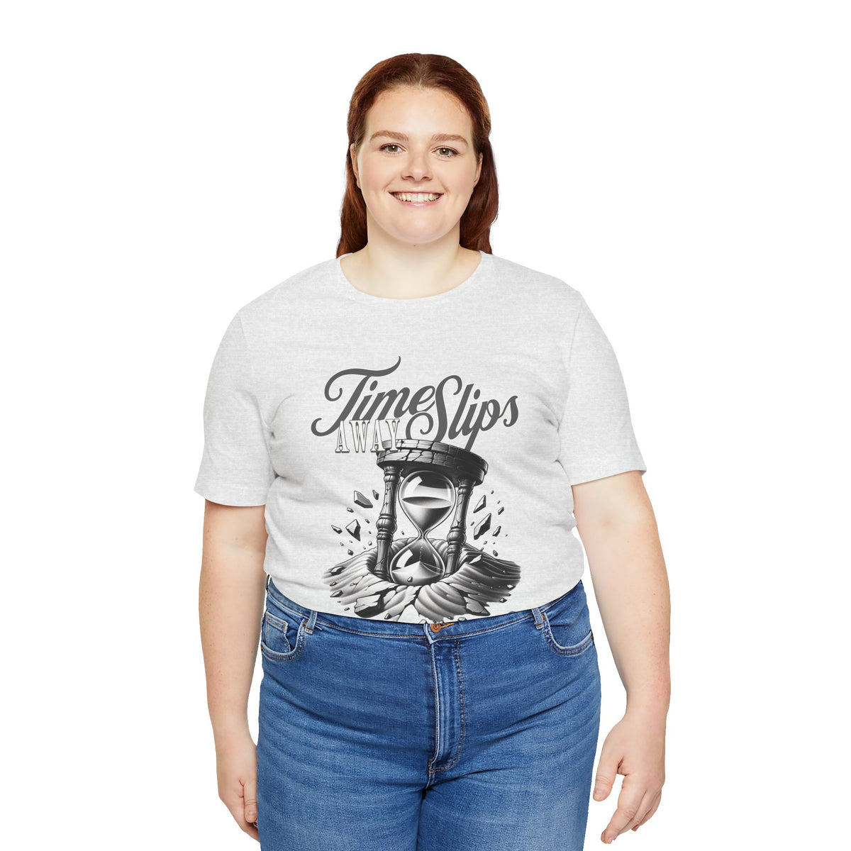 Time Slips Hourglass T‑Shirt — Vintage Black & White Graphic Tee
