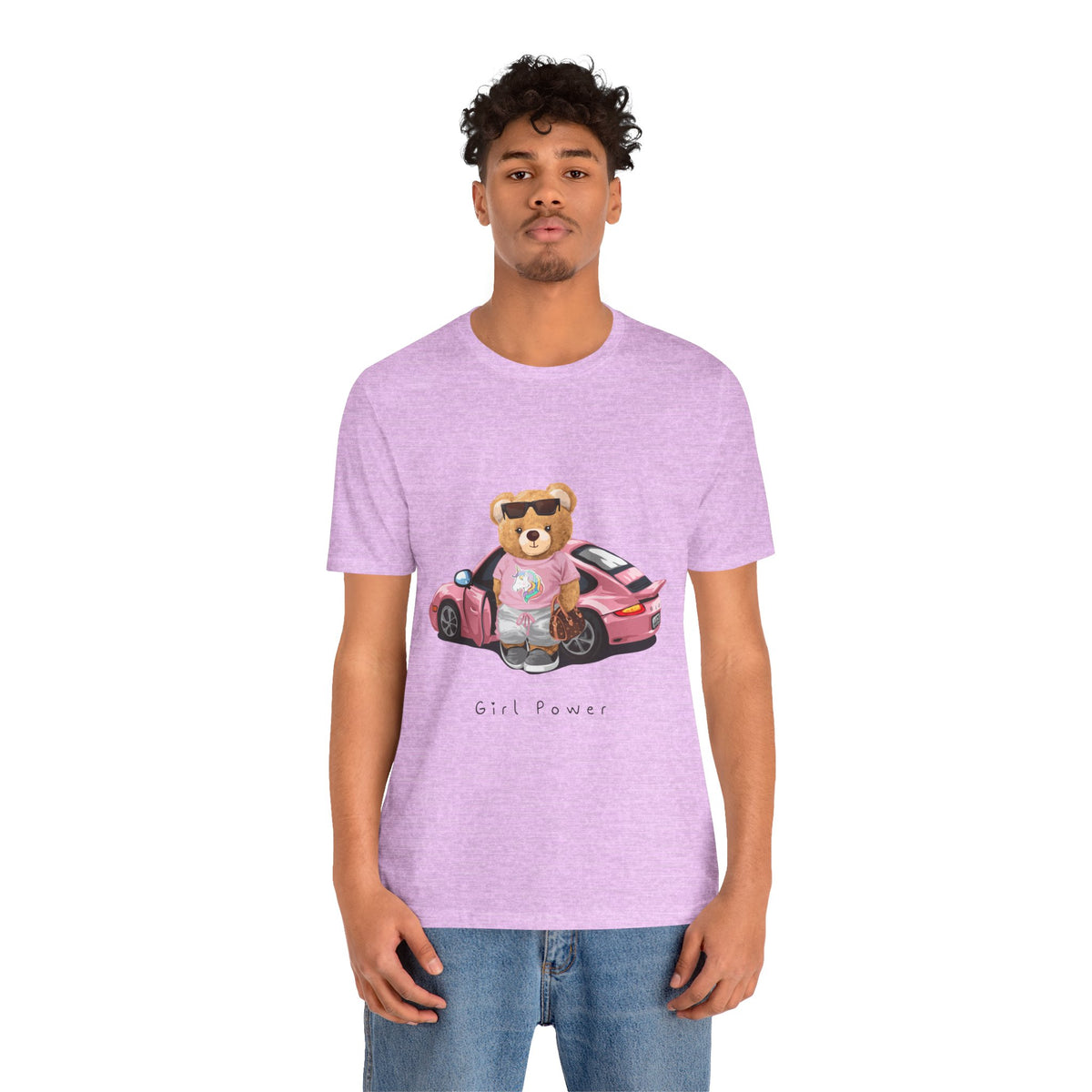 Girl Power Bear Tee — Cute Pink Car Teddy Graphic T-Shirt