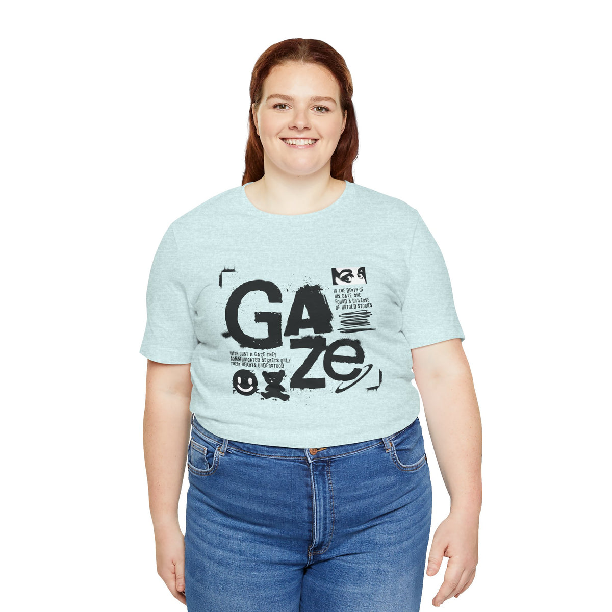 Gaze Typography Graphic Tee — Abstract Monochrome Text Art T-Shirt