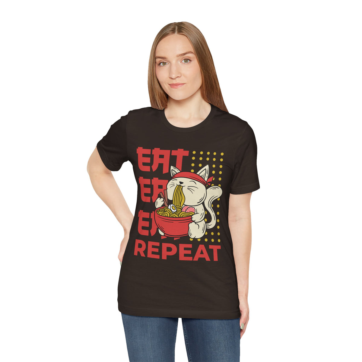 Ramen Cat Tee — "Eat Sleep Repeat" Cute Noodle Lover T-Shirt