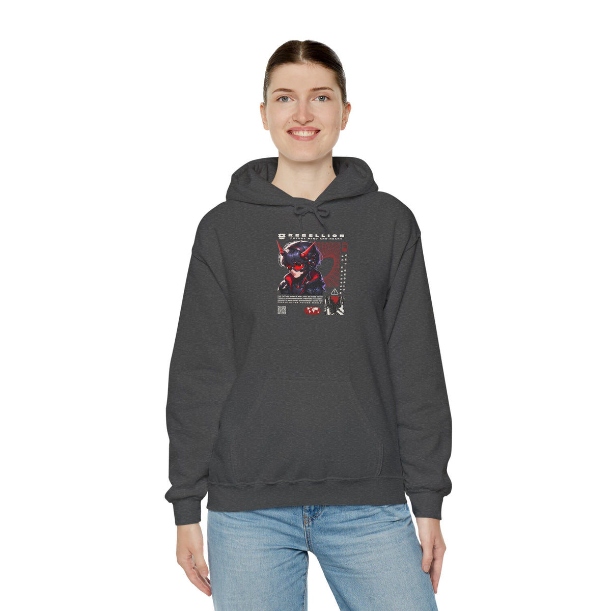 Cyber Samurai Hoodie — Futuristic Red Oni Graphic Pullover