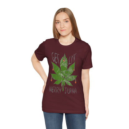 Merry Tijuana Cannabis Leaf Tee — 'Get Lit' Holiday Marijuana T-Shirt