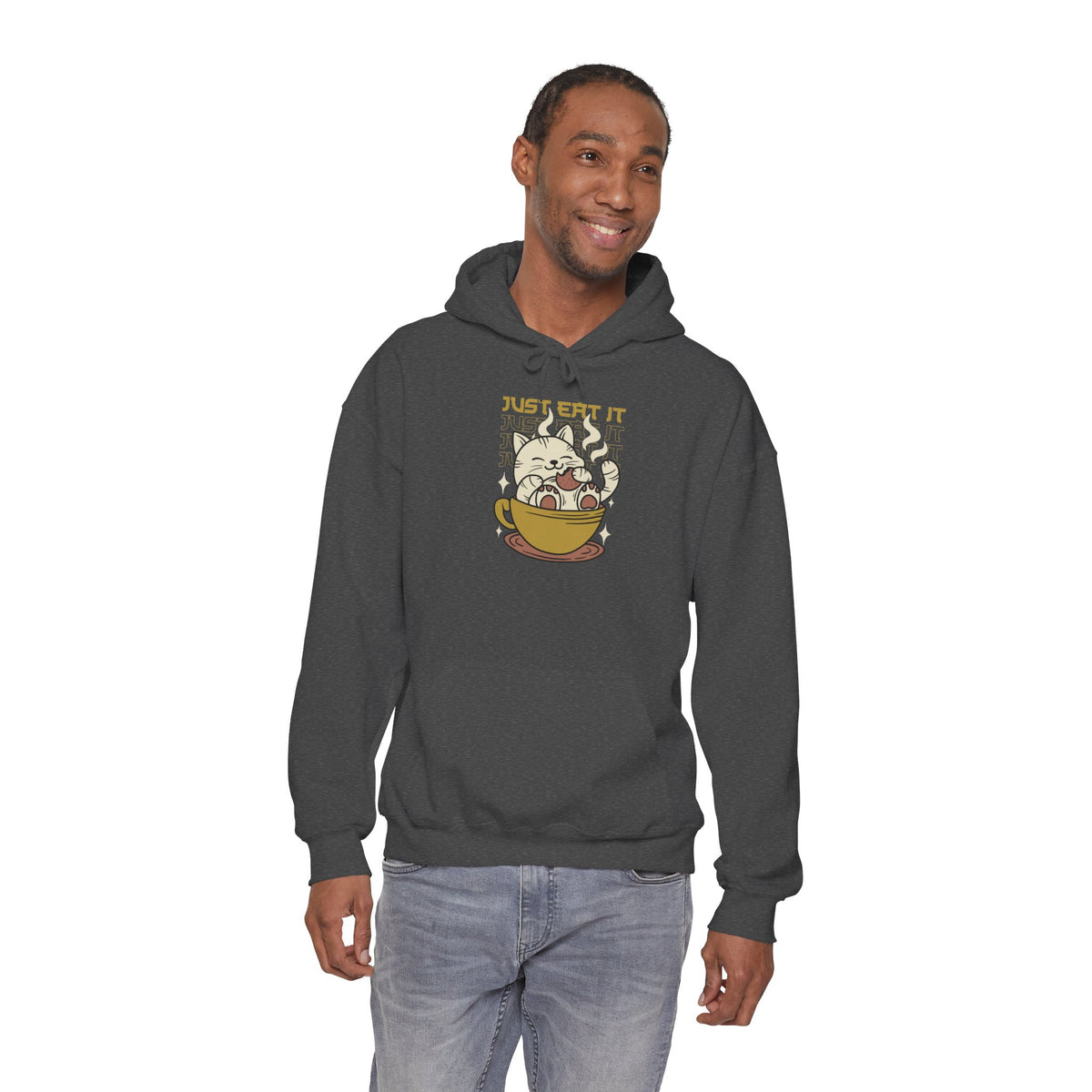 Cat Latte Hoodie - "Just Eat It" Cute Cat in Cup Sweatshirt