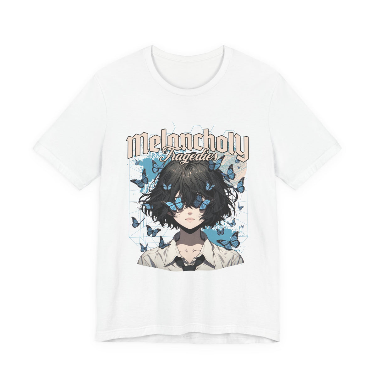 Melancholy Tragedia Anime Tee — Blue Butterflies Graphic T-Shirt