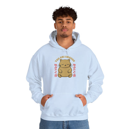 Hoodie — Cute 'You Are Enough' Kawaii Cat Comfort Hoodie
