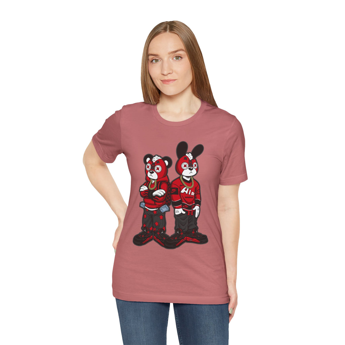 Streetwear Cartoon Bear & Bunny Tee — Hip Hop Graphic T-Shirt