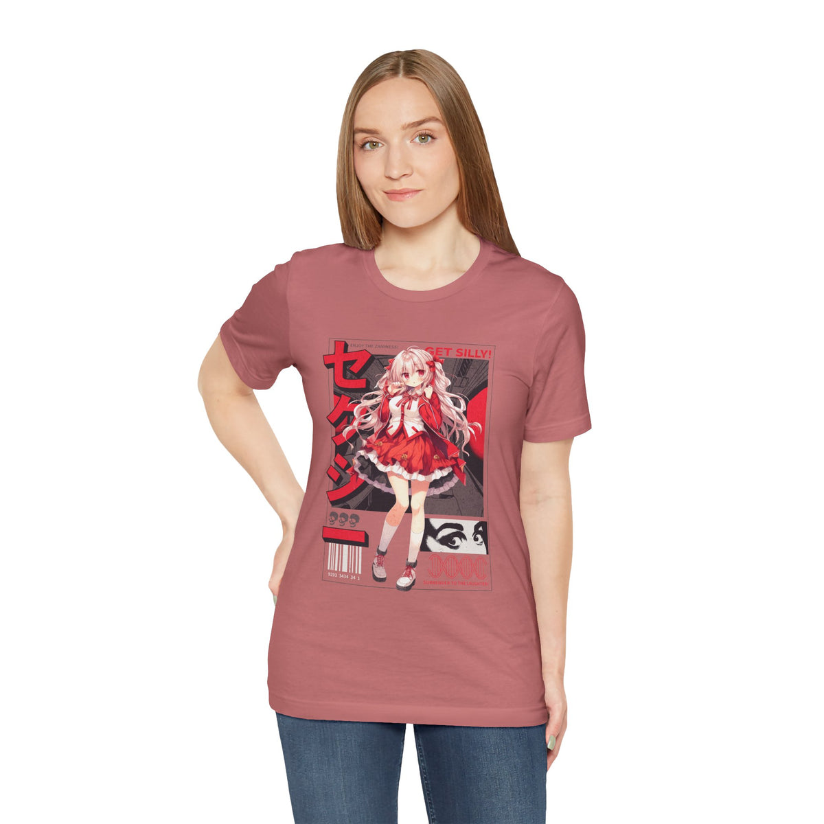 Anime Girl Graphic Tee — "Get Silly!" Red Harajuku Style T-Shirt
