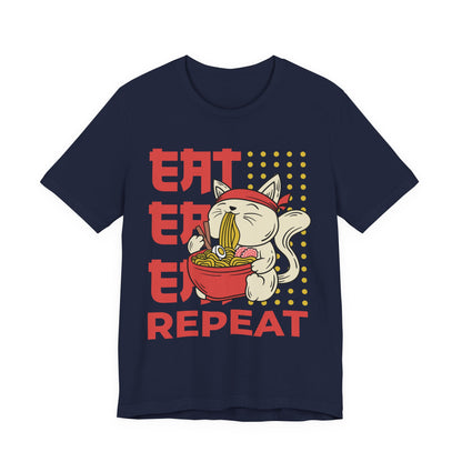 Ramen Cat Tee — "Eat Sleep Repeat" Cute Noodle Lover T-Shirt